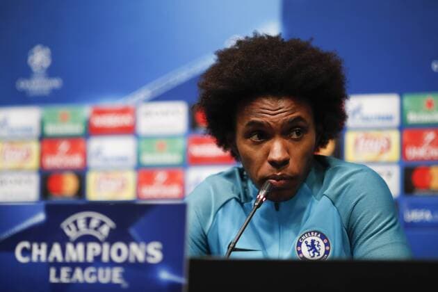 13th March 2018, Camp Nou, Barcelona, Spain; UEFA Champions League football, FC Barcelona Barca versus Chelsea, pre match press conference PK Pressekonferenz Willian of Chelsea FC speaks during the pre-match press conference  ActionPlus12001258