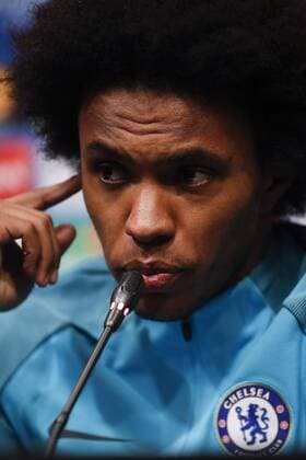 13th March 2018, Camp Nou, Barcelona, Spain; UEFA Champions League football, FC Barcelona Barca versus Chelsea, pre match press conference PK Pressekonferenz Willian of Chelsea FC speaks during the pre-match press conference  ActionPlus12001260