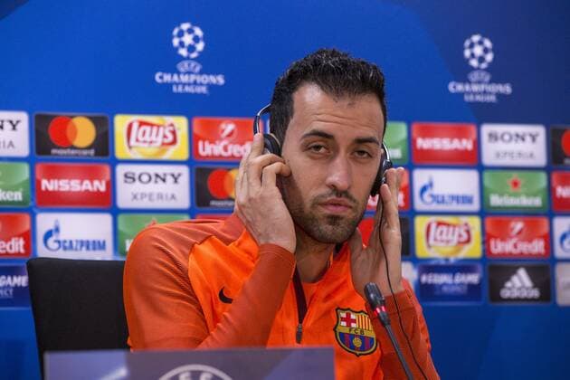 FC Barcelona Barca midfielder Sergio Busquets (5) attends a press conference PK Pressekonferenz prior to the UEFA Champions League match between FC Barcelona and Chelsea FC at Camp Nou Stadium corresponding of Round of 16, Second leg on March 13, 2018 in Barcelona, Spain. (Credit: Mikel Trigueros Urbanandsport Cordon Press)  xUrbanandsportx xSPAINx-xFCxBARCELONAx-xPRESSxCONFERENCEx-xPRIORxTOx-xCHAMPIONSx-xLEAGUEx-xAGAINSTx-xCHELSEAxFCx