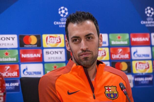 FC Barcelona Barca midfielder Sergio Busquets (5) attends a press conference PK Pressekonferenz prior to the UEFA Champions League match between FC Barcelona and Chelsea FC at Camp Nou Stadium corresponding of Round of 16, Second leg on March 13, 2018 in Barcelona, Spain. (Credit: Mikel Trigueros Urbanandsport Cordon Press)  xUrbanandsportx xSPAINx-xFCxBARCELONAx-xPRESSxCONFERENCEx-xPRIORxTOx-xCHAMPIONSx-xLEAGUEx-xAGAINSTx-xCHELSEAxFCx