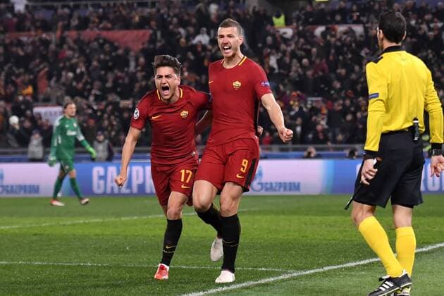 Esultanza Gol Edin Dzeko Roma 1-0 Goal celebration with Cengiz Under Roma 13-03-2018 Stadio Olimpico Champions League, Ottavi di Finale. AS Roma - Shakhtar Donetsk Foto Andrea Staccioli Insidefoto andreaxstaccioli
