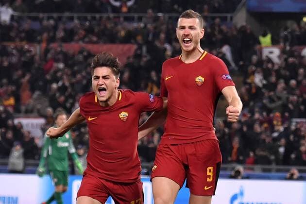 Esultanza Gol Edin Dzeko Roma 1-0 Goal celebration with Cengiz Under Roma 13-03-2018 Stadio Olimpico Champions League, Ottavi di Finale. AS Roma - Shakhtar Donetsk Foto Andrea Staccioli Insidefoto andreaxstaccioli