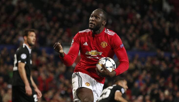 Romelu Lukaku of Manchester United ManU celebrates scoring during the Champions League Round of 16 match at Old Trafford Stadium, Manchester. Picture date: March 13th 2018. Picture credit should read: Andrew Yates Sportimage EDITORIAL USE ONLY. No use with unauthorised audio, video, data, fixture lists, club league logos or live services. Online in-match use limited to 120 images, no video emulation. No use in betting, games or single club league player publications.
