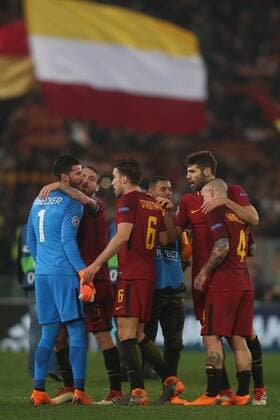 13.03.2018. Stadio Olimpico, Rome, Italy. Uefa Champions League AS Roma vs Shakhtar Donetsk . As Roma players celebrates victory at end of the match at Stadio Olimpico in Rome.  Copyright: xMarcoxIacobuccix xIPAx xMarcoxIacobuccix