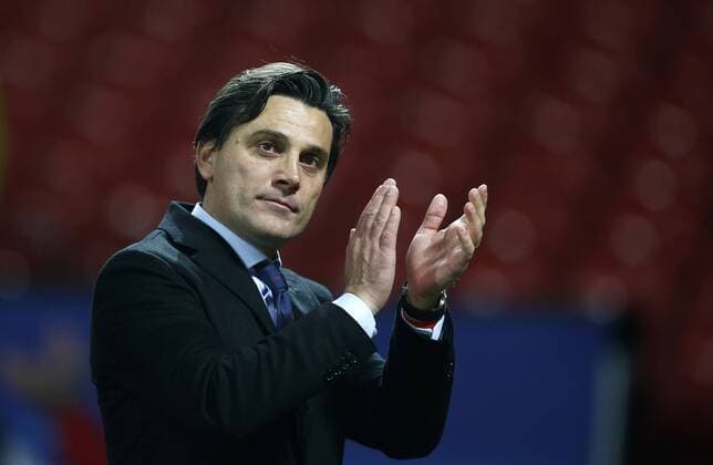 Vincenzo Montella manager of Sevilla after losing the Champions League Round of 16 match at Old Trafford Stadium, Manchester. Picture date: March 13th 2018. Picture credit should read: Andrew Yates Sportimage EDITORIAL USE ONLY. No use with unauthorised audio, video, data, fixture lists, club league logos or live services. Online in-match use limited to 120 images, no video emulation. No use in betting, games or single club league player publications.