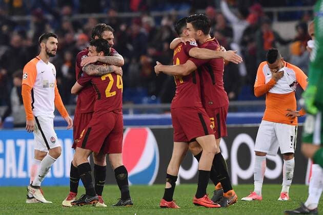 As Roma 13 03 2018 - Champions League Roma-Shakhtar Donetsk foto Antonello Sammarco Image nella foto: esultanza a fine gara Roma 