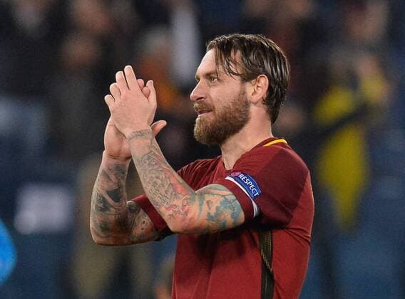 March 13, 2018 - Rome, Italy - Daniele De Rossi celebrates the victory after the Champions League football match A.S. Roma vs Shakhtar Donetsk at the Olympic Stadium in Rome, on march 13, 2018. AS Roma v Shakhtar Donetsk - UEFA Champions League Round of 16: Second Leg  - ZUMAn230 20180313_zaa_n230_453 Copyright: xSilviaxLorex