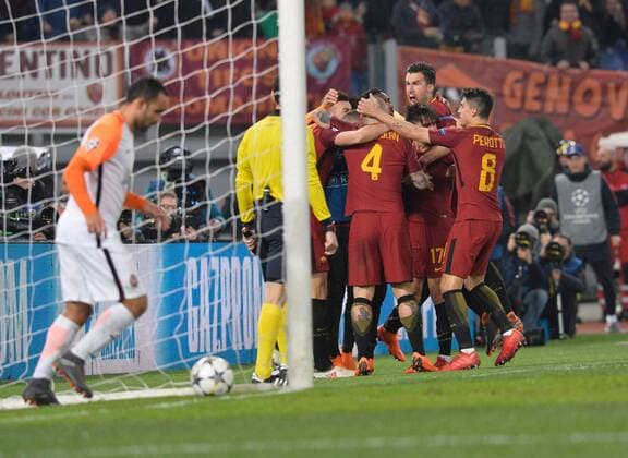 March 13, 2018 - Rome, Italy - Edin Dzeko celebrates after score goal 1-0 during the Champions League football match A.S. Roma vs Shakhtar Donetsk at the Olympic Stadium in Rome, on march 13, 2018. AS Roma v Shakhtar Donetsk - UEFA Champions League Round of 16: Second Leg  - ZUMAn230 20180313_zaa_n230_473 Copyright: xSilviaxLorex
