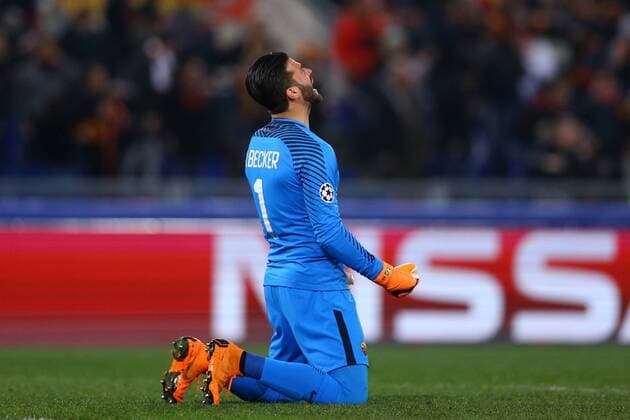March 13, 2018 - Rome, Italy - AS Roma v FC Shakhtar Donetsk : UEFA Champions League Round of 16 Second leg.Alisson Becker of Roma celebration at Olimpico Stadium in Rome, Italy on March 13, 2018. AS Roma v Shakhtar Donetsk - UEFA Champions League Round of 16: Second Leg  - ZUMAn230 20180313_zaa_n230_519 Copyright: xMatteoxCiambellix