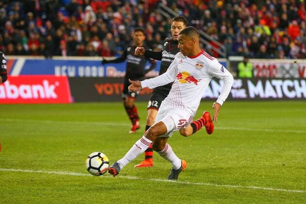 HARRISON, NJ - MARCH 13: New York Red Bulls midfielder Tyler Adams (4) scores during the first half of the CONCACAF Champions League Quarter-final match between the New York Red Bulls and Club Tijuana on March 13, 2018, at Red Bull Arena in Harrison, NJ. (Photo by Rich Graessle Icon Sportswire) SOCCER: MAR 13 CONCACAF CHAMPIONS LEAGUE - CLUB TIJUANA AT NEW YORK RED BULLS Icon0313183211 EDITORIAL USE ONLY