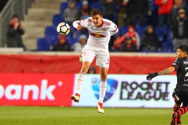 HARRISON, NJ - MARCH 13: New York Red Bulls midfielder Aaron Long (33) during the first half of the CONCACAF Champions League Quarter-final match between the New York Red Bulls and Club Tijuana on March 13, 2018, at Red Bull Arena in Harrison, NJ. (Photo by Rich Graessle Icon Sportswire) SOCCER: MAR 13 CONCACAF CHAMPIONS LEAGUE - CLUB TIJUANA AT NEW YORK RED BULLS Icon0313183221 EDITORIAL USE ONLY