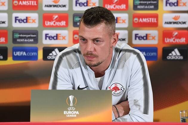 Fußball Europa League Pressekonferenz FC Salzburg am 14.03.2018 in der Red Bull Arena in Salzburg Alexander Walke ( Salzburg )