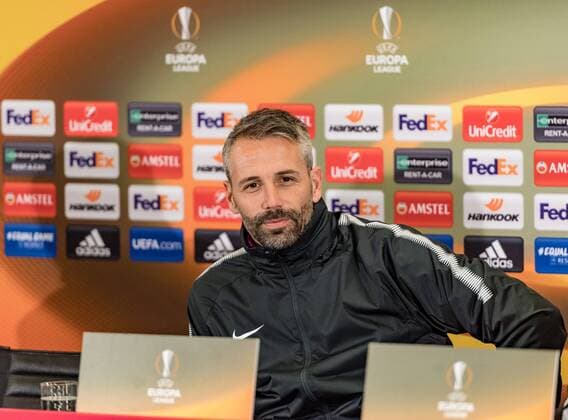 14.03.2018, Red Bull Arena, Salzburg, AUT, UEFA EL, FC Salzburg vs Borussia Dortmund, Achtelfinale, Rueckspiel, Pressekonferenz, im Bild Trainer Marco Rose (FC Salzburg) during Pressconference before the UEFA Europa League Round of 16, 2nd Leg Match between FC Salzburg and Borussia Dortmund at the Red Bull Arena in Salzburg, Austria on 2018 03 14. Salzburg