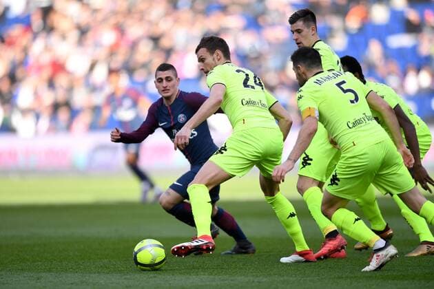 06 MARCO VERRATTI (PSG) - 24 ROMAIN THOMAS (SCO) FOOTBALL : Paris SG vs Angers - Ligue 1 Conforama - 14 03 2018 AnthonyBIBARD FEP Panoramic 