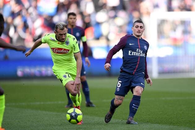 Fußball, Paris Saint Germain - Angers SCO 06 MARCO VERRATTI (PSG) - 20 FLAVIEN TAIT (SCO) FOOTBALL : Paris SG vs Angers - Ligue 1 Conforama - 14 03 2018 AnthonyBIBARD FEP Panoramic 