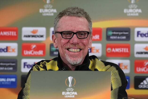 Fußball Europa League Pressekonferenz Borussia Dortmund am 14.03.2018 in der Red Bull Arena in Salzburg Peter Stöger ( Cheftrainer Dortmund )