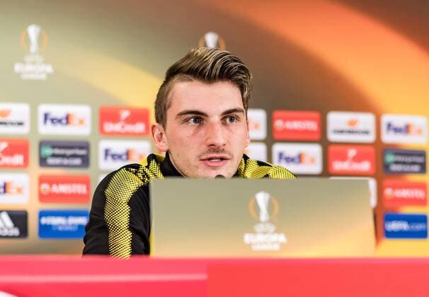 14.03.2018, Red Bull Arena, Salzburg, AUT, UEFA EL, FC Salzburg vs Borussia Dortmund, Achtelfinale, Rueckspiel, Pressekonferenz, im Bild Maximilian Philipp (Borussia Dortmund) during Pressconference before the UEFA Europa League Round of 16, 2nd Leg Match between FC Salzburg and Borussia Dortmund at the Red Bull Arena in Salzburg, Austria on 2018 03 14. Salzburg