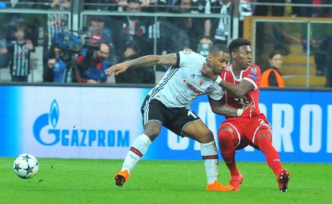 Besiktas Jeremain Lens Bayern Munich™s David Alaba during Besiktas - Bayern Munich UEFA Champions League round of 16 second leg soccer match in Vodafone Arena, Istanbul, Turkey, Mar 14, 2018.  15949922