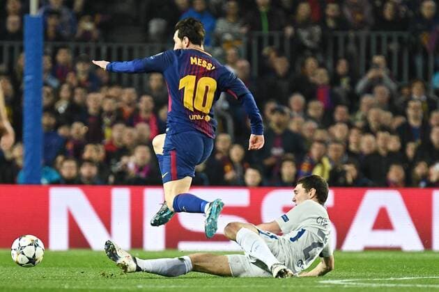 FC Barcelona Barca v Chelsea UEFA Champions League Lionel Messi of FC Barcelona hurdles the challenge from Andreas Christensen of Chelsea to go on and create the goal for Ousmane Dembele of FC Barcelona to make it FC Barcelona 2 Chelsea 0 during the UEFA Champions League match at Camp Nou, Barcelona Content Not Available For UK Newspapers Copyright: xKristianxKanex FIL-11502-0028