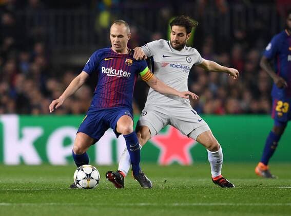 FUSSBALL CHAMPIONS LEAGUE SAISON 2017 2018 ACHTELFINALE RUECKSPIEL FC Barcelona Barca - FC Chelsea London 14.03.2018 Gerard Pique (li, Barca) gegen Cesc Fabregas (re, FC Chelsea) Barcelona