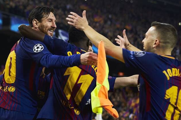 Bilder des Tages - SPORT 14.03.2018, xslx, Fussball Champions League Achtenfinale, FC Barcelona Barca - Chelsea London, emspor vl Lionel Messi (FC Barcelona) Jubelt nach den Tor zum 1-0 Barcelona