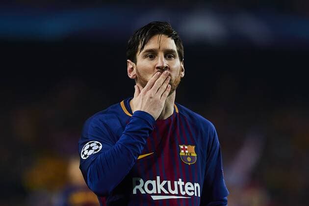 14.03.2018, xslx, Fussball Champions League Achtenfinale, FC Barcelona Barca - Chelsea London, emspor vl Lionel Messi (FC Barcelona) Jubelt nach den Tor zum 1-0 Barcelona