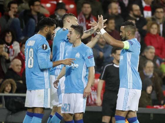 Olympique Marseille s Lucas Ocampos (R) jubilates a goal during the UEFA Europa League round of 16 match between Athletic Bilbao and Olympique Marseille in Bilbao, Basque Country, Spain, 15 March 2018. Athletic Bilbao vs. Olympique Marseille !ACHTUNG: NUR REDAKTIONELLE NUTZUNG!  Copyright: xLuisxTejidox BIL07 20180315-636567455303868672