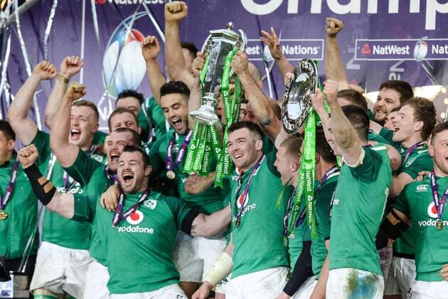 Ireland lift the 6 Nations Trophy and the Triple Crown after the Six Nations Championship match at Twickenham Stadium, London. Picture date: February 24th 2018. Picture credit should read: Charlie Forgham-Bailey Sportimage EDITORIAL USE ONLY. No use with unauthorised audio, video, data, fixture lists, club league logos or live services. Online in-match use limited to 120 images, no video emulation. No use in betting, games or single club league player publications.