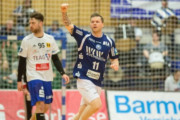 Torjubel Arnor Thor Gunnarsson ( 11, Bergischer HC) Bergischer HC vs. ThSV Eisenach, Handball, 2. Bundesliga, 17.03.18 Solingen NRW Deutschland Klingenhalle