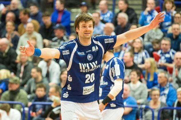 Jubel Csaba Szücs ( 20, Bergischer HC) Bergischer HC vs. ThSV Eisenach, Handball, 2. Bundesliga, 17.03.18 Solingen NRW Deutschland Klingenhalle
