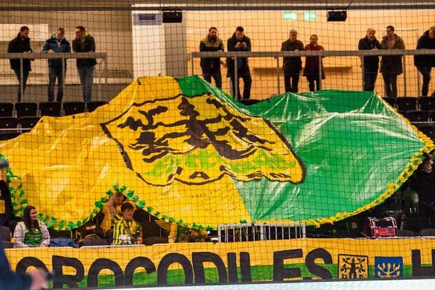 Choreo der Hagener Fans HC Rhein Vikings vs. VfL Eintracht Hagen, Handball, 2. Bundesliga, 17.03.18 Düsseldorf NRW Deutschland Castello