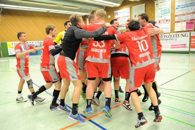 Pure freude der Soeflinger ueber die Punkteteilung in Herrenberg SG H2Ku Herrenberg,Handball,Maenner,Ligaspiel,17.03.2018, Foto:TBaur Eibner Herrenberg Copyright: xEIBNER Tobias_Baurx EP_TBR