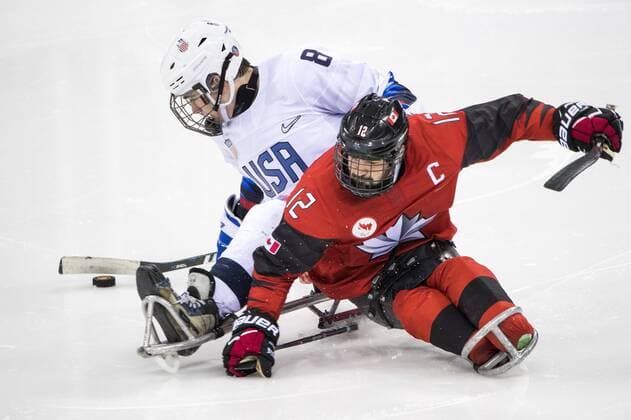 March 26, 2018 - Pyeongchang, South Korea - Greg WESTLAKE (CAN) and Jack WALLACE (USA) during The Ice hockey Eishockey gold medal game between Canada and United States during day nine of the PyeongChang 2018 Paralympic Games on March 18, 2018 in Gangneung, South Korea. USA v Canada - Paralympic Games - Ice Hockey gold medal match  - ZUMAn230 20180326_zaa_n230_012 Copyright: xMauroxUjettox