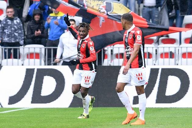 Fußball, OGC Nizza - Paris St. Germain 07 ALLAN SAINT MAXIMIN (NICE) - JOIE FOOTBALL : Nice vs Paris SG - Ligue 1 Conforama - 18 03 2018 FEP Panoramic 