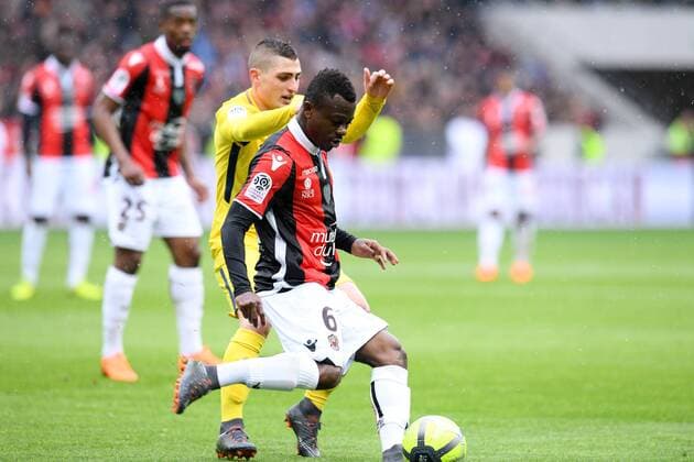 Fußball, OGC Nizza - Paris St. Germain 06 MARCO VERRATTI (PSG) - 06 JEAN MICHAEL SERI (NICE) FOOTBALL : Nice vs Paris SG - Ligue 1 Conforama - 18 03 2018 FEP Panoramic 