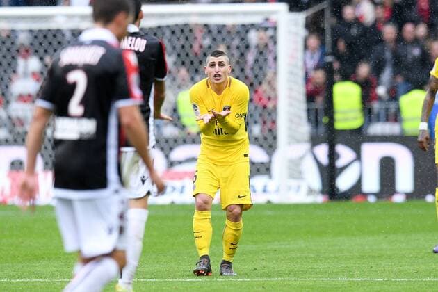 Fußball, OGC Nizza - Paris St. Germain 06 MARCO VERRATTI (PSG) - COLERE FOOTBALL : Nice vs Paris SG - Ligue 1 Conforama - 18 03 2018 FEP Panoramic 