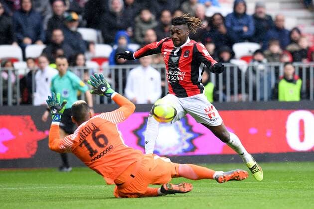Fußball, OGC Nizza - Paris St. Germain 07 ALLAN SAINT MAXIMIN (NICE) FOOTBALL : Nice vs Paris SG - Ligue 1 Conforama - 18 03 2018 FEP Panoramic 