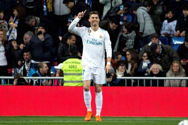 Real Madrid s Cristiano Ronaldo celebrates after scoring a goal during the Spanish Primera Division soccer match between Real Madrid and Girona, at the Santiago Bernabeu stadium in Madrid, Spain, 18 March 2018. Real Madrid - Girona !ACHTUNG: NUR REDAKTIONELLE NUTZUNG! Copyright: xRodrigoxJiménezx GRA001 20180318-636570052141884344