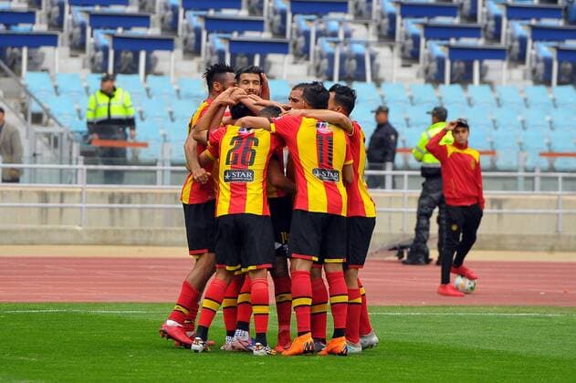 Esperantist players who celebrate the victory during the match Esperance Sportive de Tunis who validated his ticket to the group phase of the African Champions League after a short victory of (1-0) face Gor Mahia Kenyan club in the second leg of the final of the competition sixteenths played at Rades stadium. African Champions League:EST vs Gor Mahia. 
