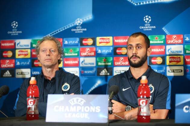 - MANCHESTER, UNITED KINGDOM: Club s head coach Michel Preud homme and Club s Victor Vazquez Solsona pictured during a press conference PK Pressekonferenz of Belgian soccer team Club Brugge KV in Manchester, United Kingdom, Monday 17 August 2015. Tomorrow Club is playing British soccer club Manchester United ManU FC, the first leg game of the play-offs for the UEFA Champions League competition. BRUNOxFAHY x84295658x