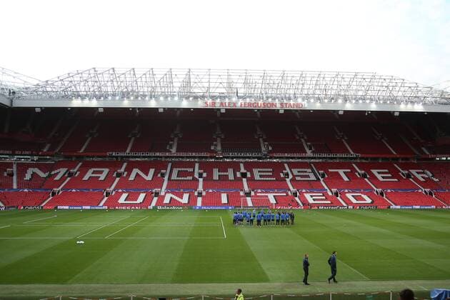 - MANCHESTER, UNITED KINGDOM: Club s players pictured in the Old Trafford stadium during a training session of Belgian soccer team Club Brugge KV in Manchester, United Kingdom, Monday 17 August 2015. Tomorrow Club is playing British soccer club Manchester United ManU FC, the first leg game of the play-offs for the UEFA Champions League competition. BRUNOxFAHY x84299092x