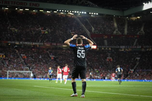 - MANCHESTER, UNITED KINGDOM: Club s Tuur Dierckx reacts during a soccer game between British club Manchester United ManU FC and Belgian team Club Brugge KV in Manchester, United Kingdom, Tuesday 18 August 2015, the first leg of the play-offs for the UEFA Champions League competition. BRUNOxFAHY x84382676x