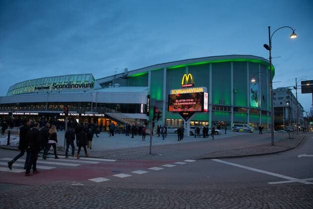 180319 Scandinavium exteriört innan kvartsfinal 1 i SM-slutspelet i ishockey i SHL mellan Frölunda och Malmö Redhawks den 19 mars 2018 i Göteborg. Copyright: MICHAELxERICHSEN BB180319MI001
