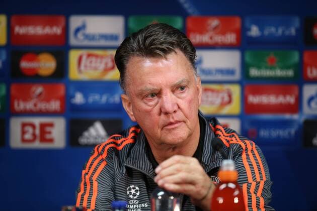 - BRUGGE, BELGIUM: Manchester s head coach Louis van Gaal pictured during a press conference PK Pressekonferenz of British soccer club Manchester United ManU in Brugge, Tuesday 25 August 2015. Tomorrow Belgian first league soccer team Club Brugge will play the return game of the play-offs of the Uefa Champions League competition against British soccer club Manchester United FC. Manchester United won the first leg 3-1. BRUNOxFAHY x84609239x