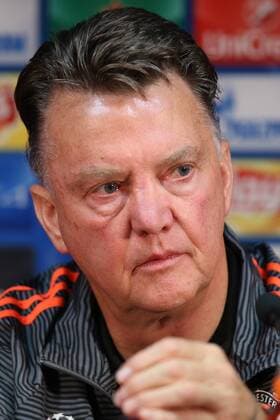 - BRUGGE, BELGIUM: Manchester s head coach Louis van Gaal pictured during a press conference PK Pressekonferenz of British soccer club Manchester United ManU in Brugge, Tuesday 25 August 2015. Tomorrow Belgian first league soccer team Club Brugge will play the return game of the play-offs of the Uefa Champions League competition against British soccer club Manchester United FC. Manchester United won the first leg 3-1. BRUNOxFAHY x84609240x
