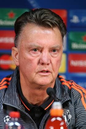 - BRUGGE, BELGIUM: Manchester s head coach Louis van Gaal pictured during a press conference PK Pressekonferenz of British soccer club Manchester United ManU in Brugge, Tuesday 25 August 2015. Tomorrow Belgian first league soccer team Club Brugge will play the return game of the play-offs of the Uefa Champions League competition against British soccer club Manchester United FC. Manchester United won the first leg 3-1. BRUNOxFAHY x84609282x