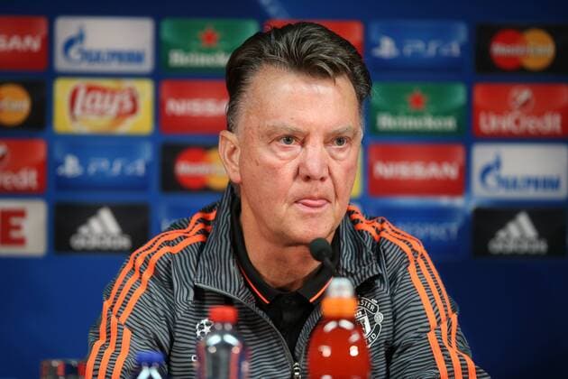 - BRUGGE, BELGIUM: Manchester s head coach Louis van Gaal pictured during a press conference PK Pressekonferenz of British soccer club Manchester United ManU in Brugge, Tuesday 25 August 2015. Tomorrow Belgian first league soccer team Club Brugge will play the return game of the play-offs of the Uefa Champions League competition against British soccer club Manchester United FC. Manchester United won the first leg 3-1. BRUNOxFAHY x84609289x