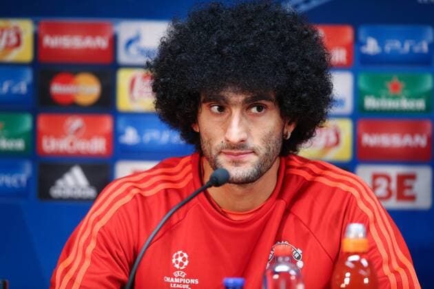 - BRUGGE, BELGIUM: Manchester s Marouane Fellaini pictured during a press conference PK Pressekonferenz of British soccer club Manchester United ManU in Brugge, Tuesday 25 August 2015. Tomorrow Belgian first league soccer team Club Brugge will play the return game of the play-offs of the Uefa Champions League competition against British soccer club Manchester United FC. Manchester United won the first leg 3-1. BRUNOxFAHY x84609392x