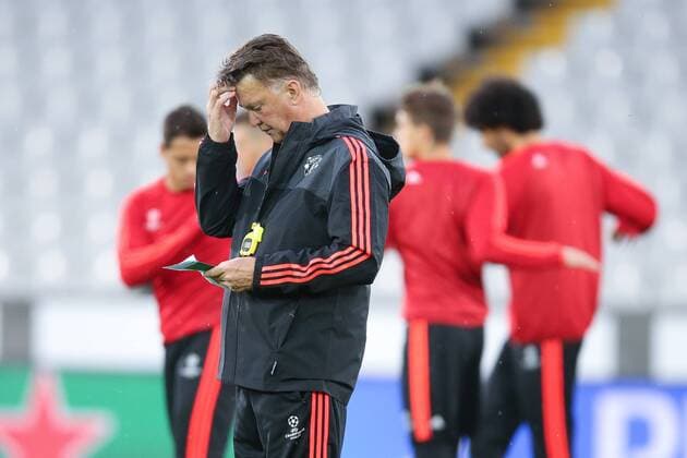 - BRUGGE, BELGIUM: Manchester s head coach Louis van Gaal pictured during a training session of British soccer club Manchester United ManU in Brugge, Tuesday 25 August 2015. Tomorrow Belgian first league soccer team Club Brugge will play the return game of the play-offs of the Uefa Champions League competition against British soccer club Manchester United FC. Manchester United won the first leg 3-1. BRUNOxFAHY x84610973x