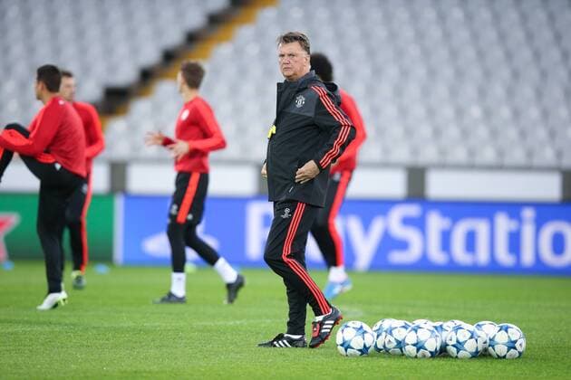 - BRUGGE, BELGIUM: Manchester s head coach Louis van Gaal pictured during a training session of British soccer club Manchester United ManU in Brugge, Tuesday 25 August 2015. Tomorrow Belgian first league soccer team Club Brugge will play the return game of the play-offs of the Uefa Champions League competition against British soccer club Manchester United FC. Manchester United won the first leg 3-1. BRUNOxFAHY x84610977x